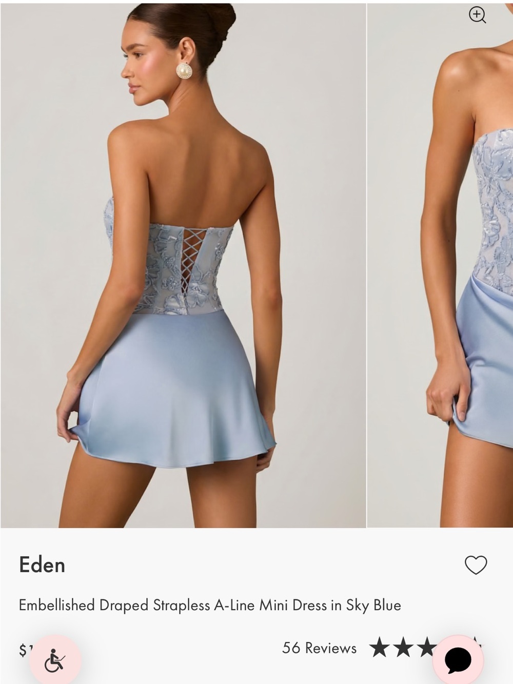 Oh Polly Sky Blue Strapless Embellished A-Line Mini Dress - Picture 2 of 4